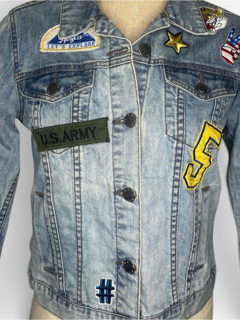 Velvet Heart Light Wash Denim Jacket with Patch Details
